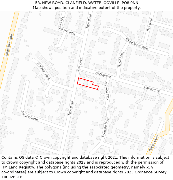 53, NEW ROAD, CLANFIELD, WATERLOOVILLE, PO8 0NN: Location map and indicative extent of plot