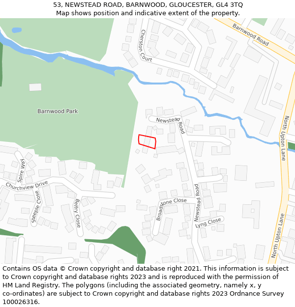 53, NEWSTEAD ROAD, BARNWOOD, GLOUCESTER, GL4 3TQ: Location map and indicative extent of plot