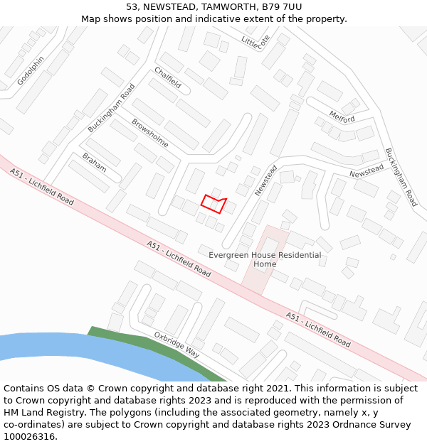 53, NEWSTEAD, TAMWORTH, B79 7UU: Location map and indicative extent of plot