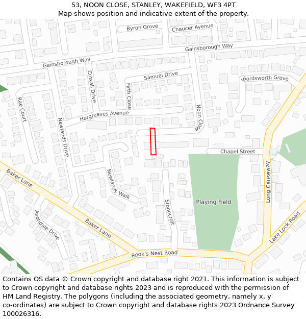 53, NOON CLOSE, STANLEY, WAKEFIELD, WF3 4PT: Location map and indicative extent of plot