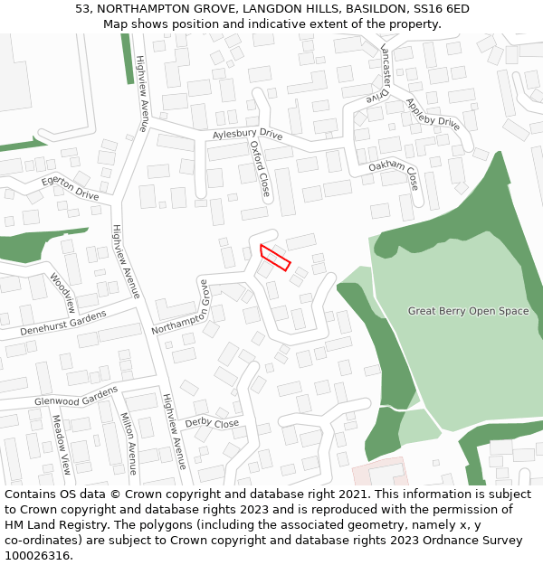 53, NORTHAMPTON GROVE, LANGDON HILLS, BASILDON, SS16 6ED: Location map and indicative extent of plot