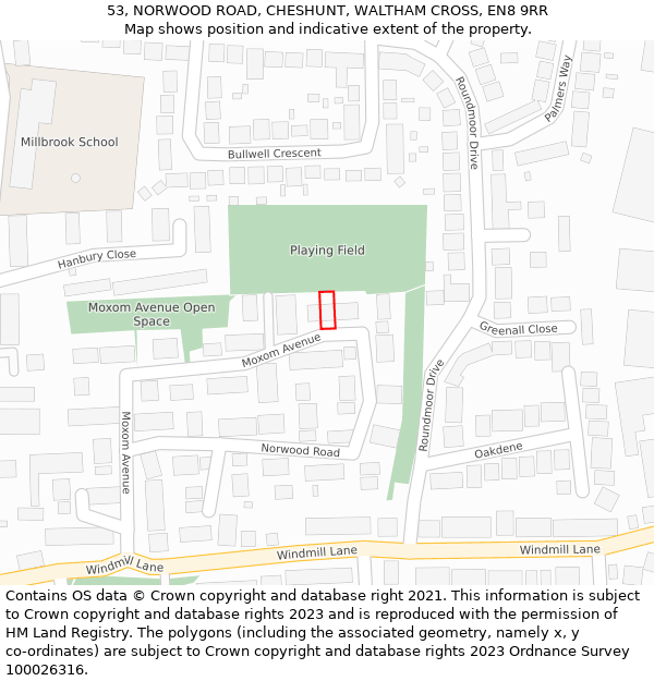 53, NORWOOD ROAD, CHESHUNT, WALTHAM CROSS, EN8 9RR: Location map and indicative extent of plot