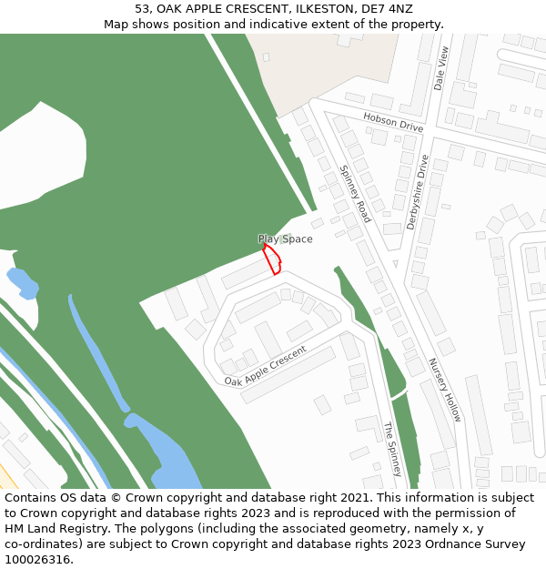 53, OAK APPLE CRESCENT, ILKESTON, DE7 4NZ: Location map and indicative extent of plot