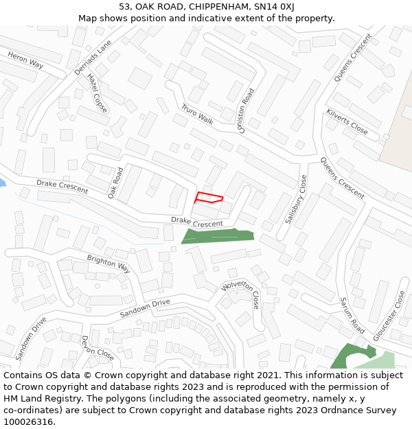 53, OAK ROAD, CHIPPENHAM, SN14 0XJ: Location map and indicative extent of plot