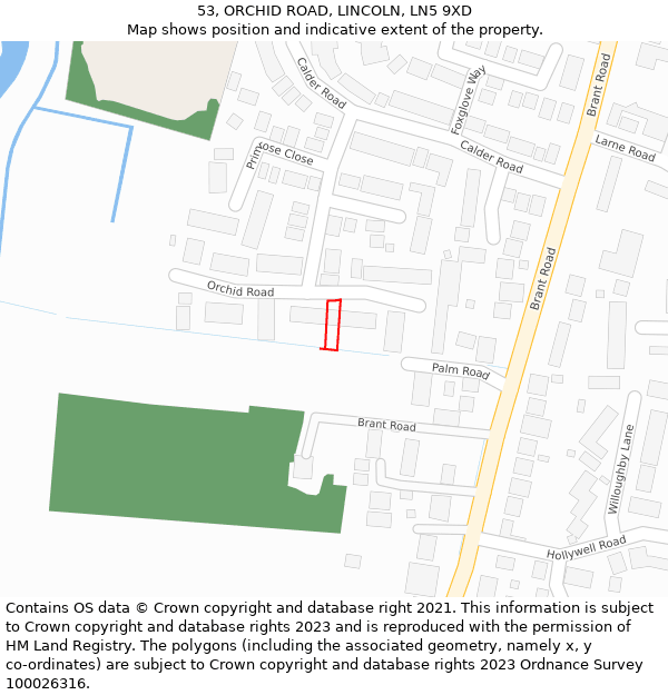 53, ORCHID ROAD, LINCOLN, LN5 9XD: Location map and indicative extent of plot