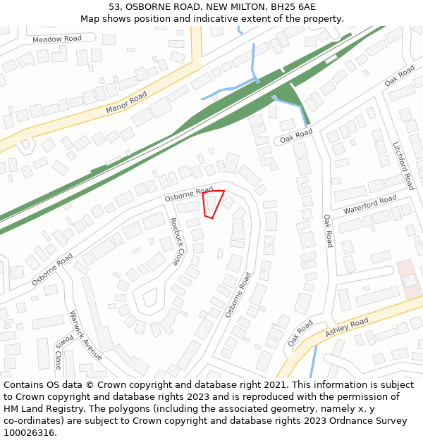 53, OSBORNE ROAD, NEW MILTON, BH25 6AE: Location map and indicative extent of plot