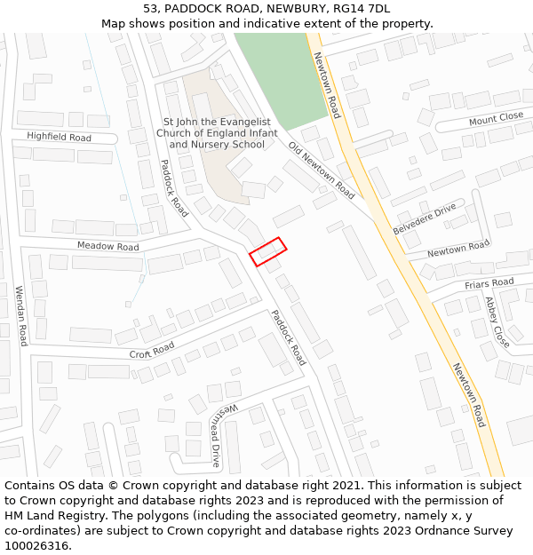 53, PADDOCK ROAD, NEWBURY, RG14 7DL: Location map and indicative extent of plot