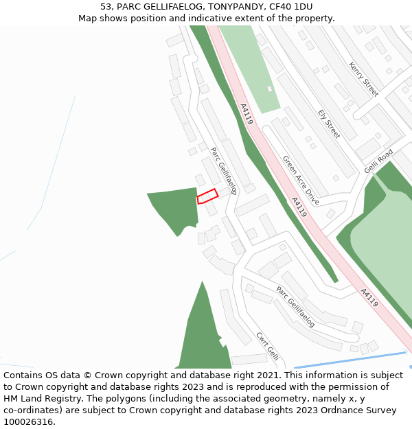 53, PARC GELLIFAELOG, TONYPANDY, CF40 1DU: Location map and indicative extent of plot