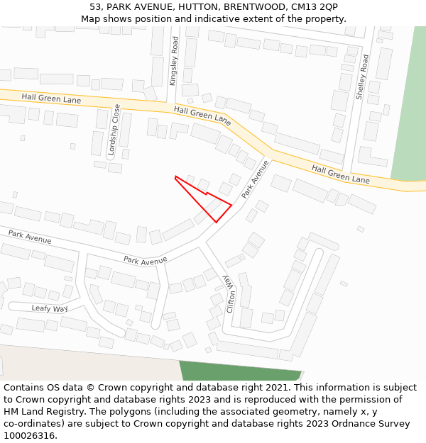 53, PARK AVENUE, HUTTON, BRENTWOOD, CM13 2QP: Location map and indicative extent of plot