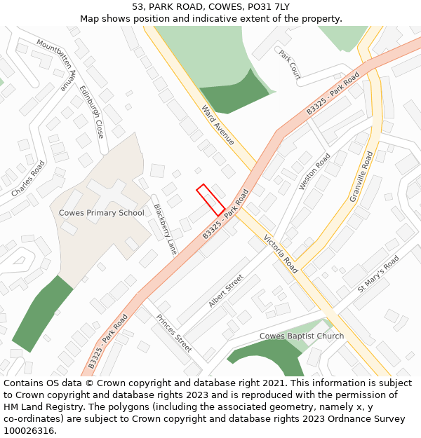 53, PARK ROAD, COWES, PO31 7LY: Location map and indicative extent of plot