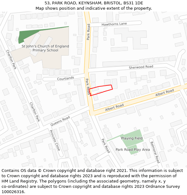 53, PARK ROAD, KEYNSHAM, BRISTOL, BS31 1DE: Location map and indicative extent of plot