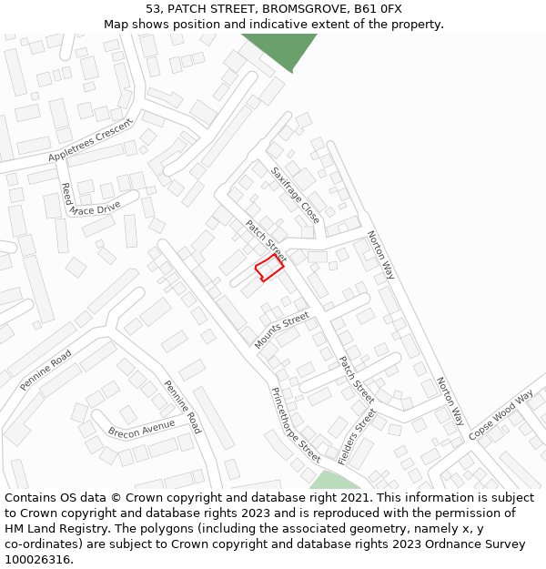53, PATCH STREET, BROMSGROVE, B61 0FX: Location map and indicative extent of plot