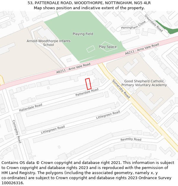 53, PATTERDALE ROAD, WOODTHORPE, NOTTINGHAM, NG5 4LR: Location map and indicative extent of plot