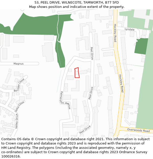 53, PEEL DRIVE, WILNECOTE, TAMWORTH, B77 5FD: Location map and indicative extent of plot