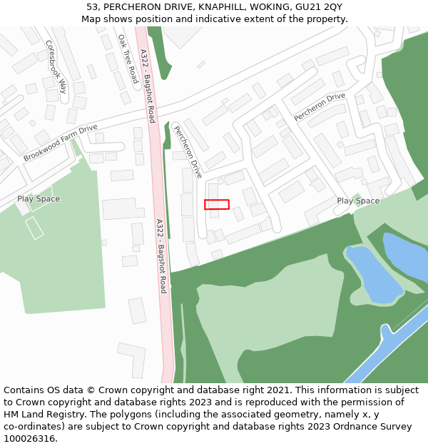 53, PERCHERON DRIVE, KNAPHILL, WOKING, GU21 2QY: Location map and indicative extent of plot