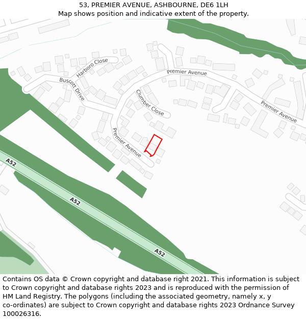 53, PREMIER AVENUE, ASHBOURNE, DE6 1LH: Location map and indicative extent of plot