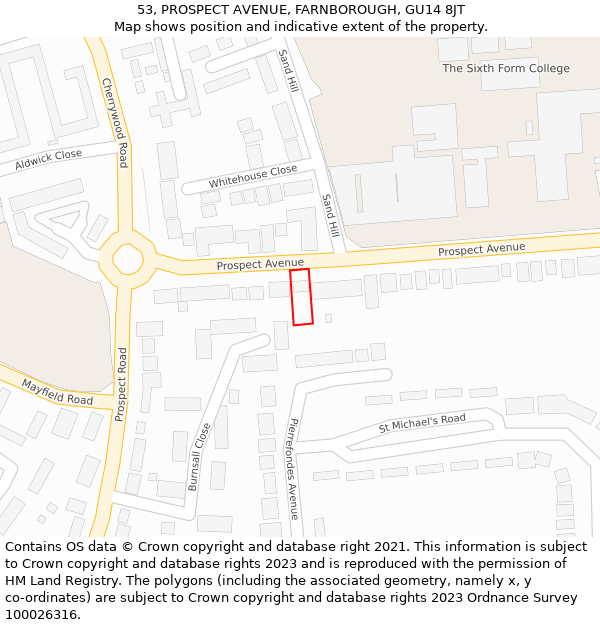 53, PROSPECT AVENUE, FARNBOROUGH, GU14 8JT: Location map and indicative extent of plot