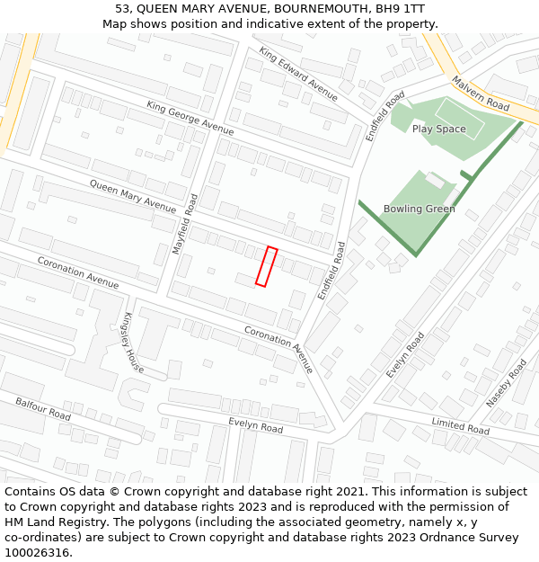 53, QUEEN MARY AVENUE, BOURNEMOUTH, BH9 1TT: Location map and indicative extent of plot