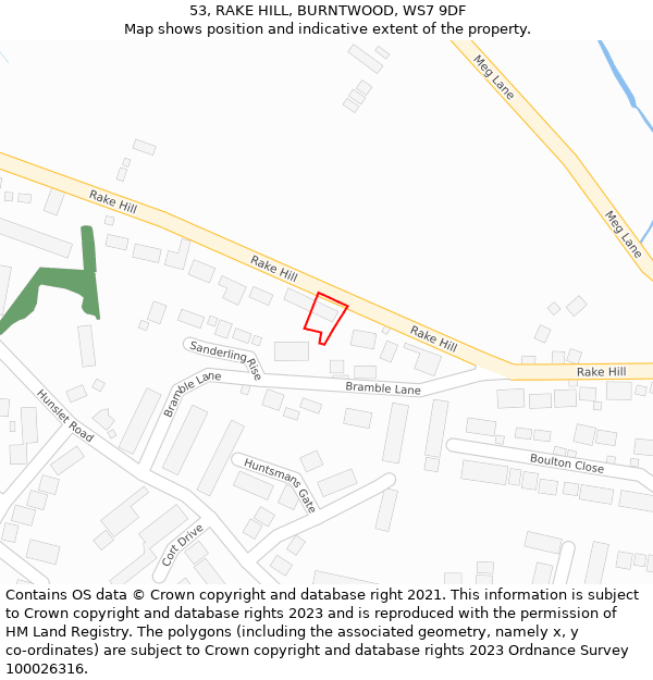 53, RAKE HILL, BURNTWOOD, WS7 9DF: Location map and indicative extent of plot