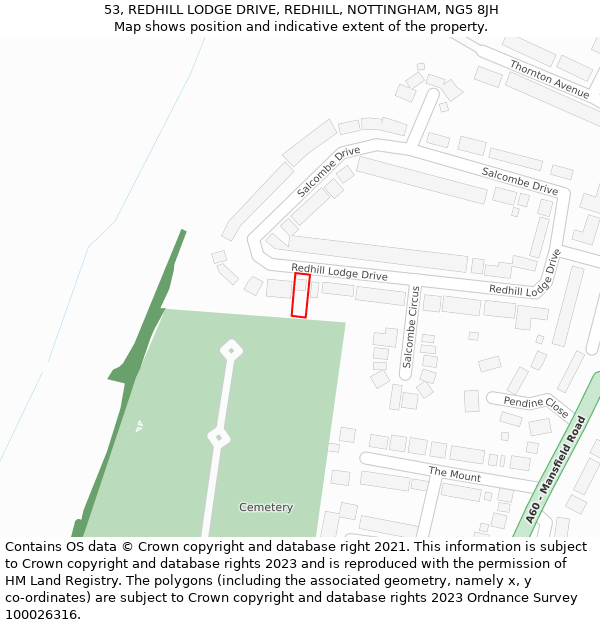 53, REDHILL LODGE DRIVE, REDHILL, NOTTINGHAM, NG5 8JH: Location map and indicative extent of plot