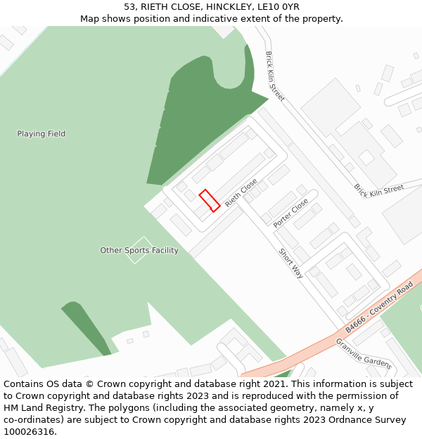 53, RIETH CLOSE, HINCKLEY, LE10 0YR: Location map and indicative extent of plot