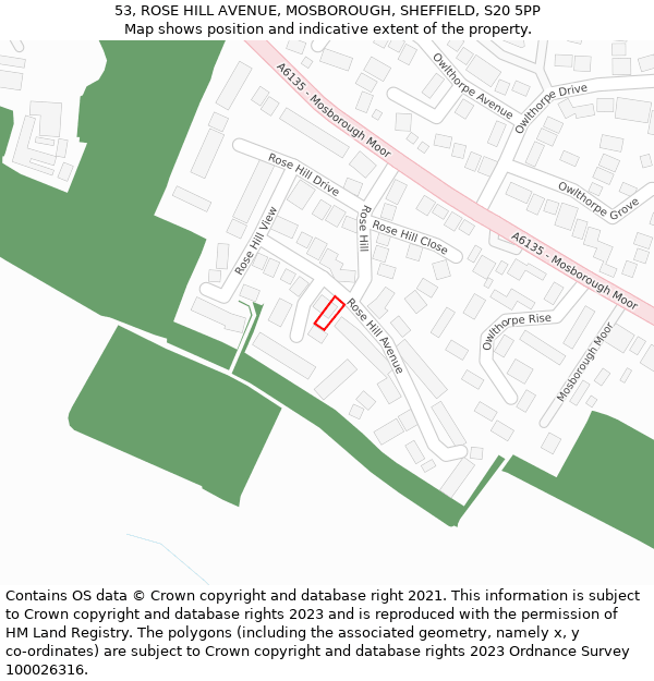 53, ROSE HILL AVENUE, MOSBOROUGH, SHEFFIELD, S20 5PP: Location map and indicative extent of plot