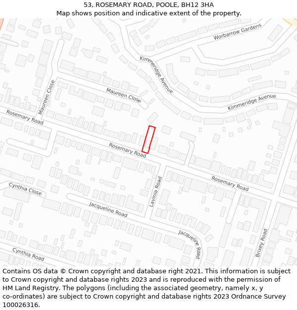 53, ROSEMARY ROAD, POOLE, BH12 3HA: Location map and indicative extent of plot