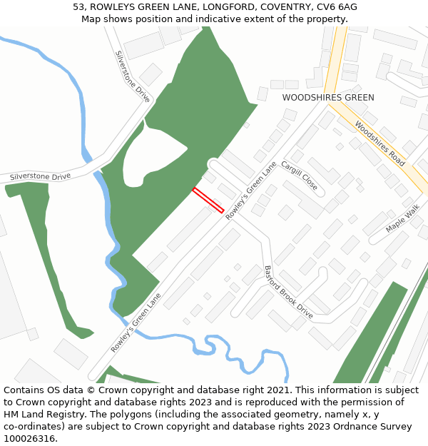 53, ROWLEYS GREEN LANE, LONGFORD, COVENTRY, CV6 6AG: Location map and indicative extent of plot