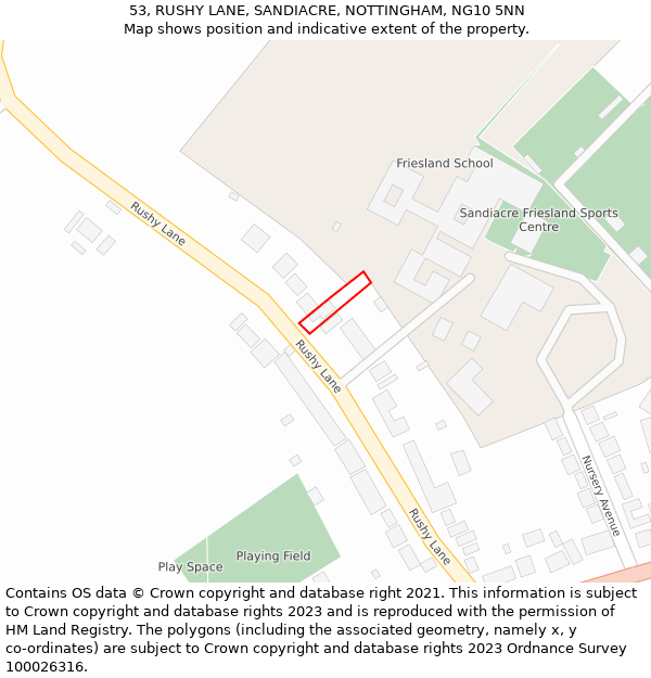 53, RUSHY LANE, SANDIACRE, NOTTINGHAM, NG10 5NN: Location map and indicative extent of plot