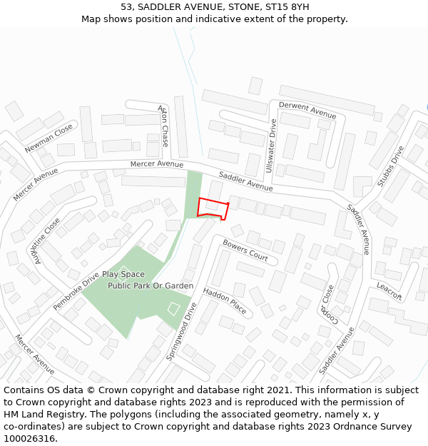 53, SADDLER AVENUE, STONE, ST15 8YH: Location map and indicative extent of plot