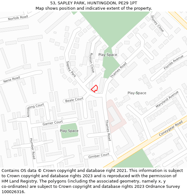 53, SAPLEY PARK, HUNTINGDON, PE29 1PT: Location map and indicative extent of plot