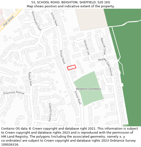 53, SCHOOL ROAD, BEIGHTON, SHEFFIELD, S20 1EG: Location map and indicative extent of plot