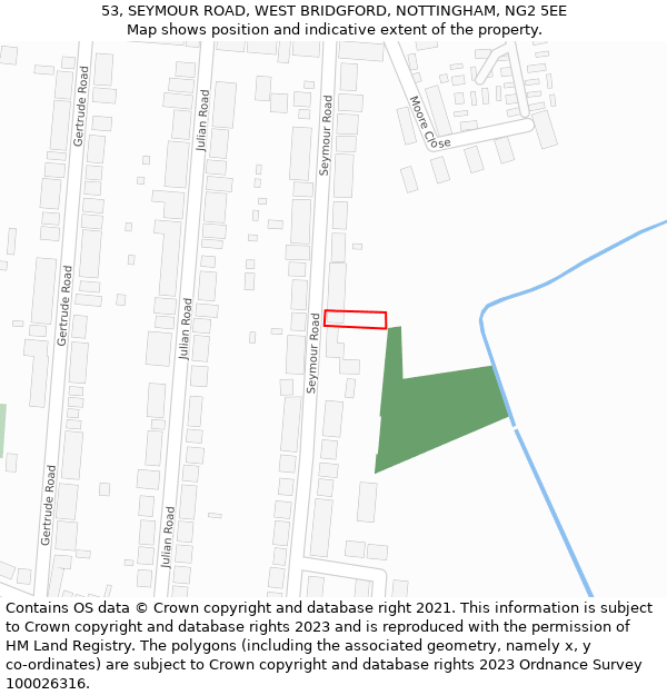 53, SEYMOUR ROAD, WEST BRIDGFORD, NOTTINGHAM, NG2 5EE: Location map and indicative extent of plot