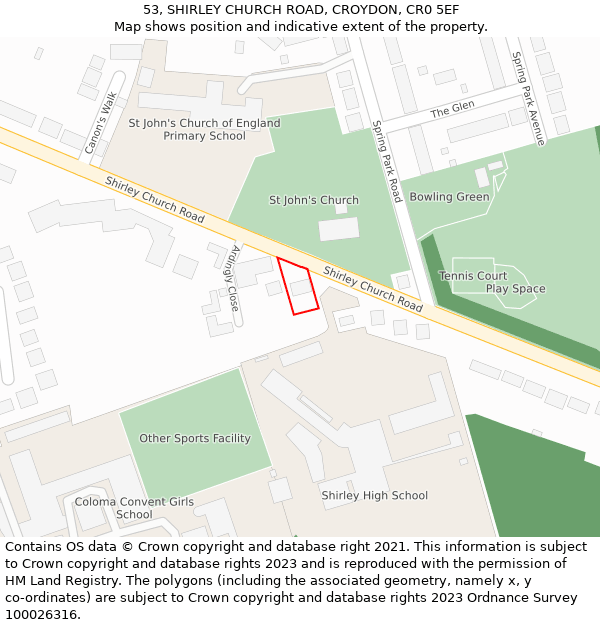 53, SHIRLEY CHURCH ROAD, CROYDON, CR0 5EF: Location map and indicative extent of plot