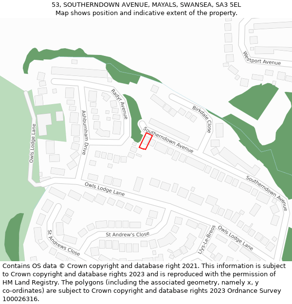 53, SOUTHERNDOWN AVENUE, MAYALS, SWANSEA, SA3 5EL: Location map and indicative extent of plot