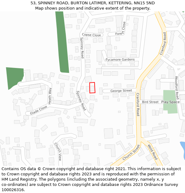 53, SPINNEY ROAD, BURTON LATIMER, KETTERING, NN15 5ND: Location map and indicative extent of plot