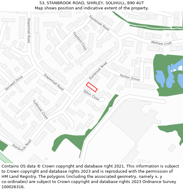 53, STANBROOK ROAD, SHIRLEY, SOLIHULL, B90 4UT: Location map and indicative extent of plot