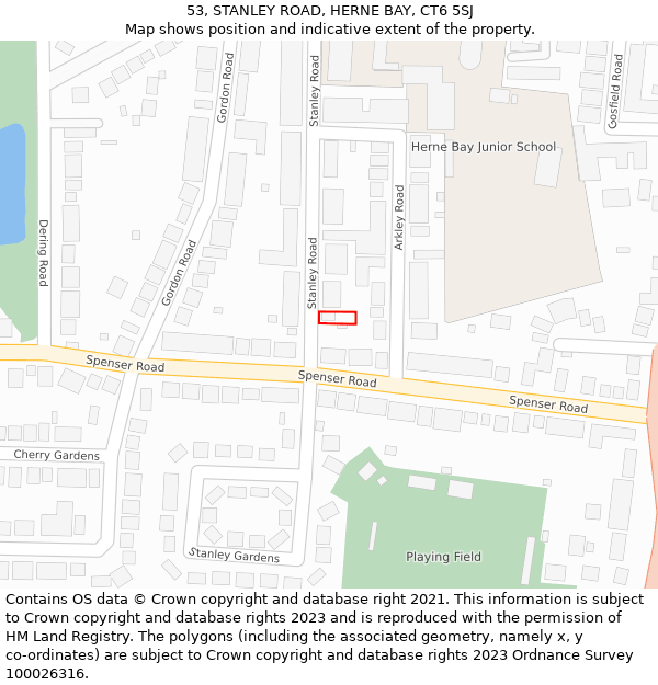 53, STANLEY ROAD, HERNE BAY, CT6 5SJ: Location map and indicative extent of plot