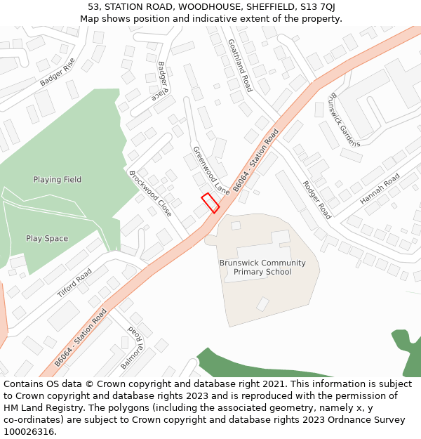 53, STATION ROAD, WOODHOUSE, SHEFFIELD, S13 7QJ: Location map and indicative extent of plot