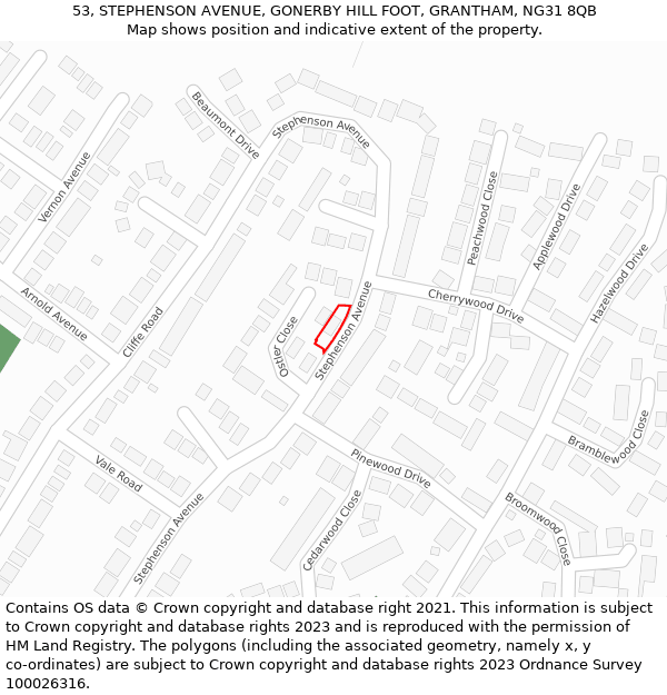 53, STEPHENSON AVENUE, GONERBY HILL FOOT, GRANTHAM, NG31 8QB: Location map and indicative extent of plot