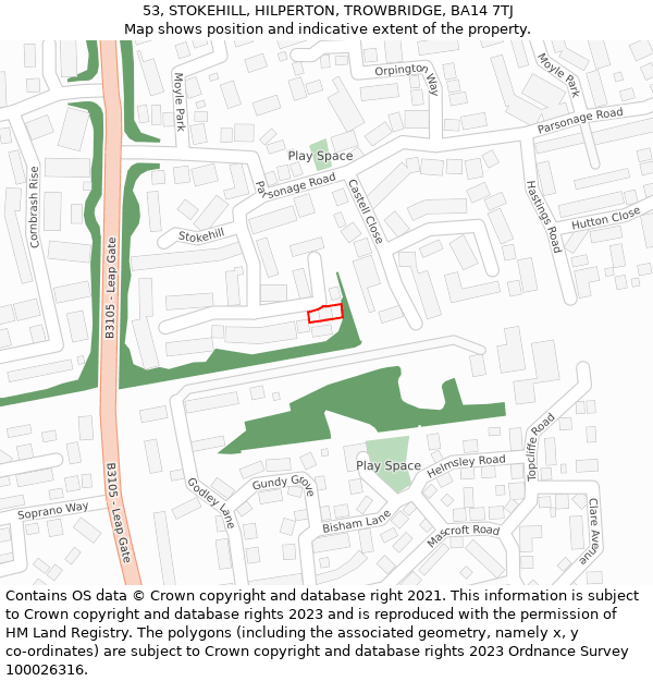 53, STOKEHILL, HILPERTON, TROWBRIDGE, BA14 7TJ: Location map and indicative extent of plot