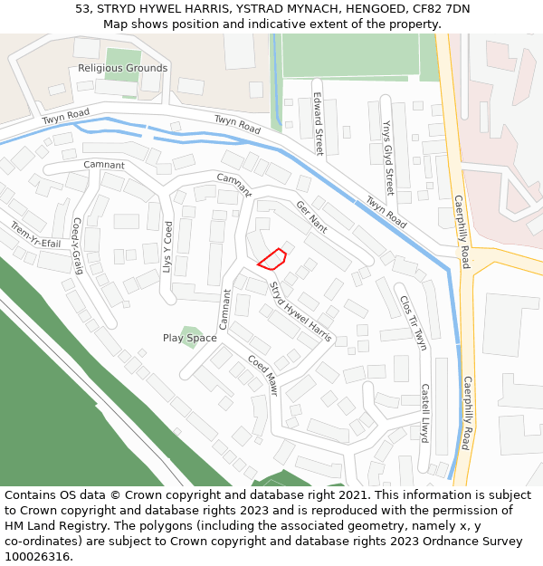 53, STRYD HYWEL HARRIS, YSTRAD MYNACH, HENGOED, CF82 7DN: Location map and indicative extent of plot