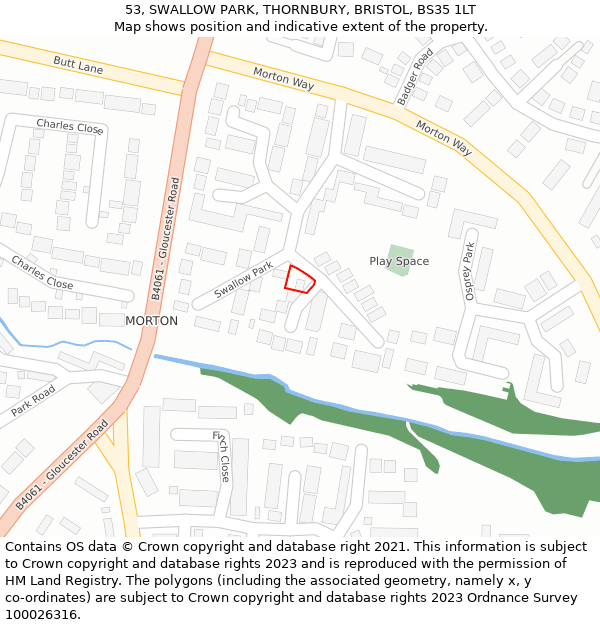 53, SWALLOW PARK, THORNBURY, BRISTOL, BS35 1LT: Location map and indicative extent of plot