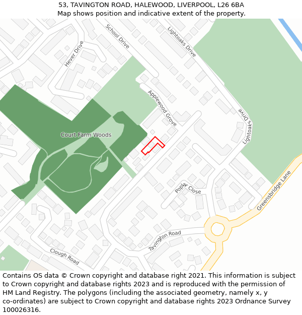 53, TAVINGTON ROAD, HALEWOOD, LIVERPOOL, L26 6BA: Location map and indicative extent of plot