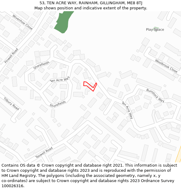 53, TEN ACRE WAY, RAINHAM, GILLINGHAM, ME8 8TJ: Location map and indicative extent of plot