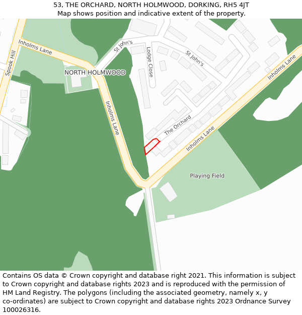 53, THE ORCHARD, NORTH HOLMWOOD, DORKING, RH5 4JT: Location map and indicative extent of plot