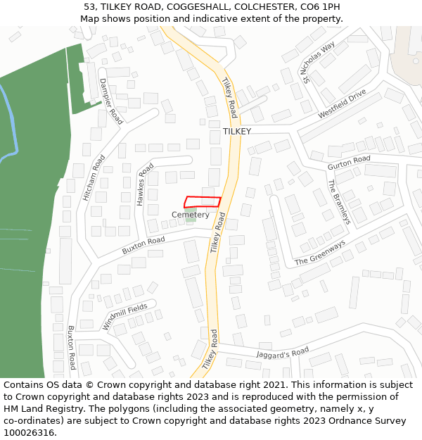 53, TILKEY ROAD, COGGESHALL, COLCHESTER, CO6 1PH: Location map and indicative extent of plot