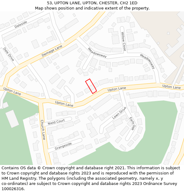 53, UPTON LANE, UPTON, CHESTER, CH2 1ED: Location map and indicative extent of plot