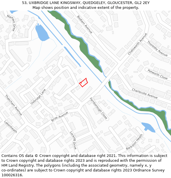 53, UXBRIDGE LANE KINGSWAY, QUEDGELEY, GLOUCESTER, GL2 2EY: Location map and indicative extent of plot