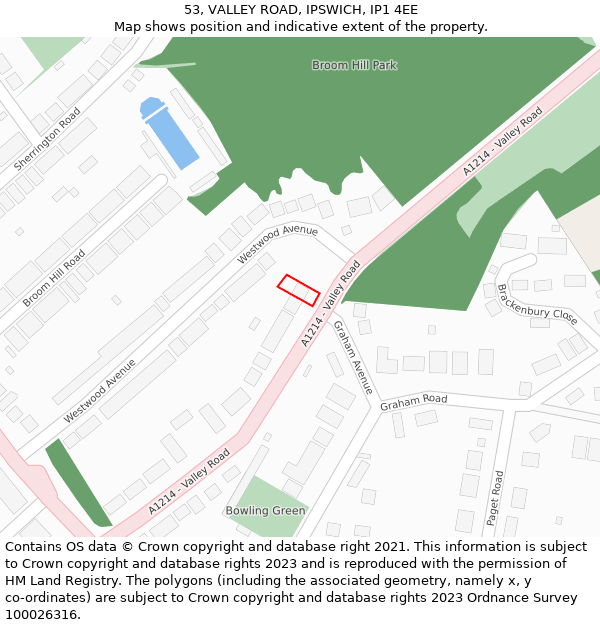 53, VALLEY ROAD, IPSWICH, IP1 4EE: Location map and indicative extent of plot